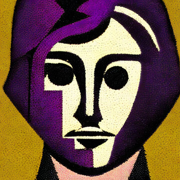 Pointillism Portrait Of A Man With Long Hair - Purple Dominant