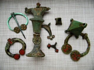 ancient brooches and pendants with champlevé enamel of the early Slavs, III-V centuries. AD, Eastern Europe, Kievan culture, Antes

