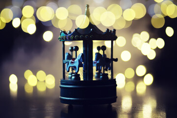 Horses on a Merry Go Round Carousel fun time Christmas night time