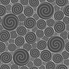 Seamless pattern with round swirls. Vector background, black and white illustration.