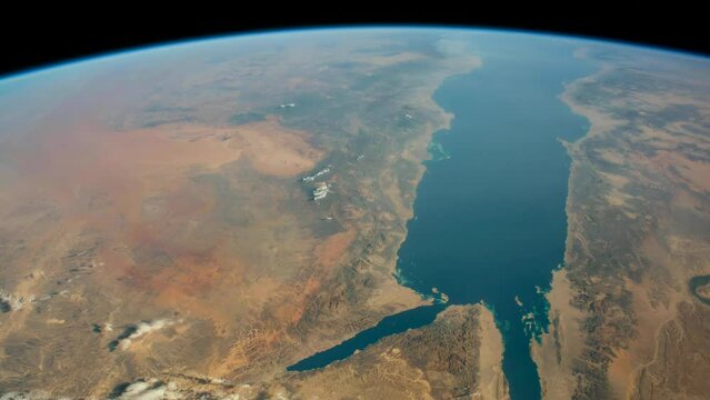 Journey over the Red Sea and Saudi Arabia. Composed using photos from the International Space Station. Elements of this clip furnished by NASA.