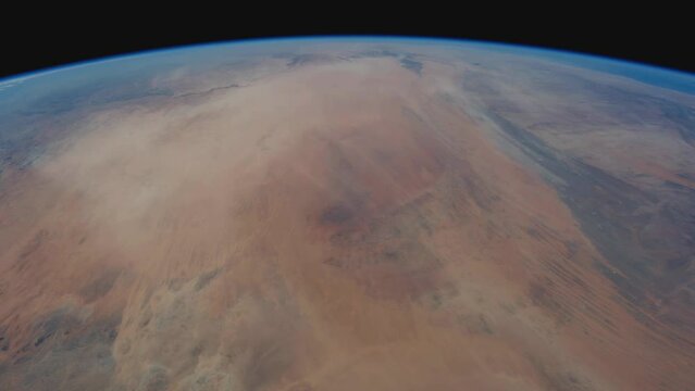 Flight over Sahara duststorm. Composed using photos from the International Space Station. Elements of this clip furnished by NASA.
