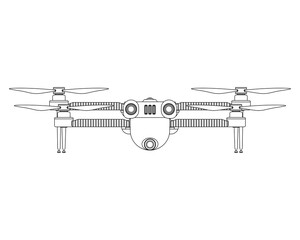 Drone Coloring book. Quadcopter with camera. Colorful PNG illustration.