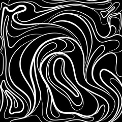 Abstract distorted lines texture with bold monochrome wavy stripes vector seamless pattern.Creative background with white curly lines on black background.Decorative striped design distortion effect