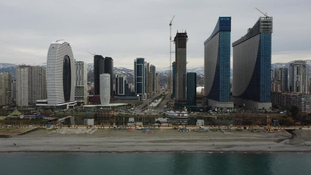 Orbi in Batumi. Skyscrapers in Batumi. View from Drona. View from the sea.