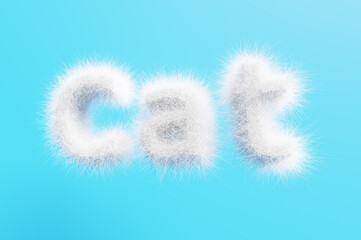 Fototapeta premium 3D render. Lettering cat from white wool on a blue background.