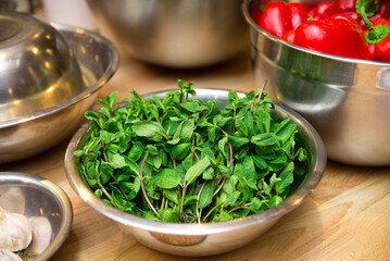 A full bowl of fresh mint leaves