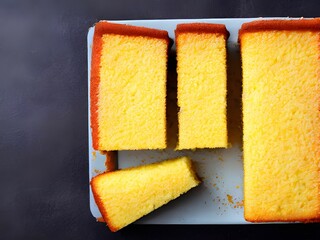 Top view of slices of a chiffon cake on a tray