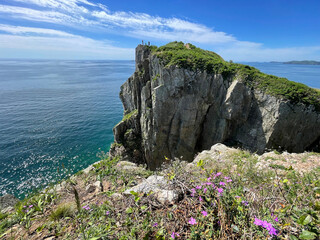 Russia, Vladivostok. The south-eastern coast of the island of Shkota in summer in clear weather