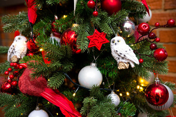 Christmas tree with holiday decorations and toys