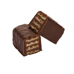 Two Falling waffle chocolate bars isolated on transparent background
