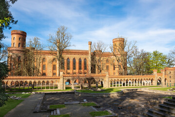 Fototapeta premium View of the palace during reconstruction. The palace Schloss Kamenz. Kamieniec Zabkowicki Palace, Poland