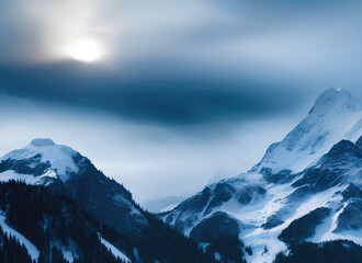 Fototapeta na wymiar Snowy Mountains, winter, white snow peak