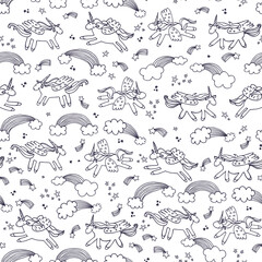 Unicorn animal vector seamless pattern.