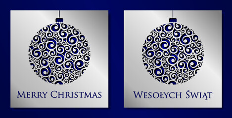 Christmas Card. Blue christmas ball. Vector design.
