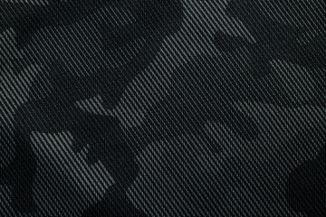 Camouflage pattern. Trendy dark gray camouflage fabric. Military texture. Dark back.
