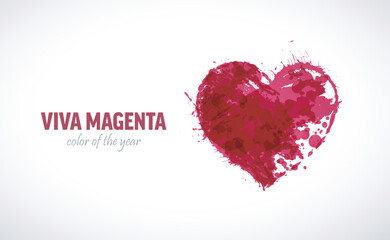 Color of the year 2023. Magenta grunge heart. Vector illustration for viva magenta trend inspiration - obrazy, fototapety, plakaty