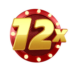 12x twelve times yellow and red 3d render plots with light bulbs