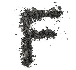 Black coal pile, alphabet letter F, isolated on white, clipping path