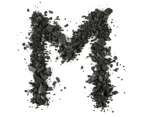 Black coal pile, alphabet letter M, isolated on white, clipping path