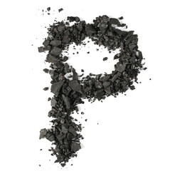 Black coal pile, alphabet letter P, isolated on white, clipping path