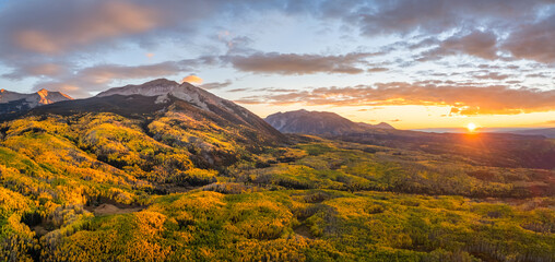 Fototapeta na wymiar Golden Sunset Autumn colors at Kebler Pass in the Colorado Rocky Mountains - near Crested Butte on scenic Gunnison County Road 12 - Beckwith 
