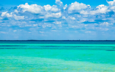 Fototapeta na wymiar Beautiful Holbox island beach Punta Coco lagoon turquoise water Mexico.