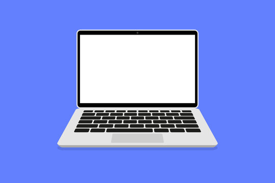 Opened laptop screen with keyboard. Laptop flat vector icon illustration. Mockup modern laptop with blank screen. Laptop front view. Vector Illustration