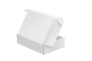 Open blank carton box isolated on transparent background.