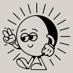 Retro Vintage Sun Mascot Cartoon Character