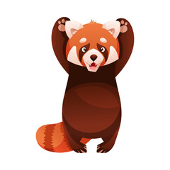 Adorable Red Panda as Small Fluffy Mammal with Dense Reddish-brown Fur and Ringed Tail Standing on Hind Legs Vector Illustration
