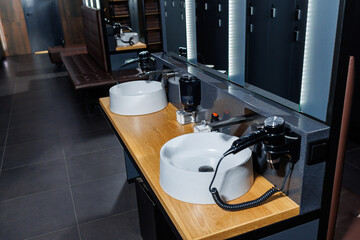 A modern dressing room for people to change before training. Dressing room in the gym