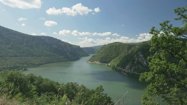 The spectacular landscape of Danube river defile through Carpathian Mountains