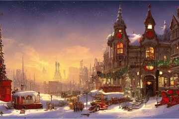 Fototapeta premium christmas city illustration