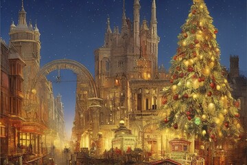 christmas city illustration