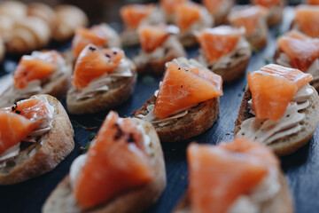 Beautifully decorated catering snacks and appetizers