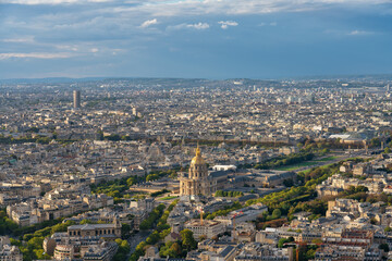 Fototapeta premium Aerial view of Les Invalides Cathedral dome in Paris. France