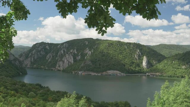 Danube river Cauldrons gorge in Romania, spectacular landscape timelapse