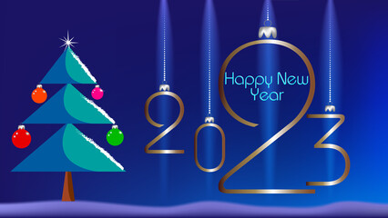 Colorful Happy New Year 2023, bright frame on background with text.