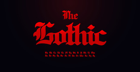 Gothic medieval font. Calligraphic vintage alphabet. Dark uppercase and lowercase hand letters for beer whiskey labels, bikers, tattoos, metal bands, apparel brand logos. Blackletter vector typography