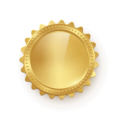 Gold coin vector illustration. 3d realistic golden money cash or treasure sign, isolated shiny medal or premium game prize, front view of metal coin with round border frame