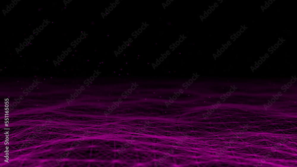 Poster wave of digital particles on a black background. abstract interlacing lines and points. digital conn