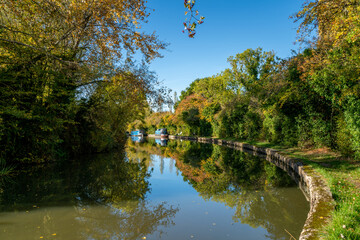 Grand Union canal in autumn season. Milton Keynes. England