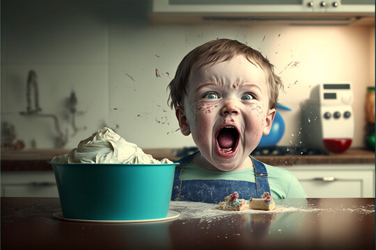 Kid Screaming Next To A Birthday Cake