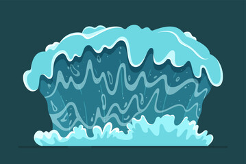 Vector illustration isoleted tsunami. Big blue ocean wave flat. Natural disaster. Concept on blue background. 