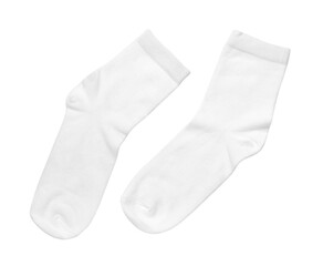 Pair of new socks isolated on white, top view