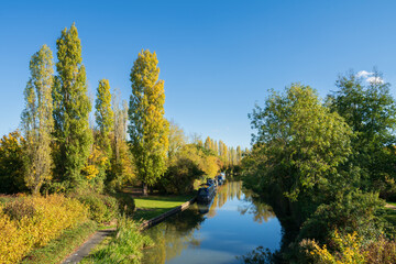 Fototapeta na wymiar Grand Union canal in autumn. Milton Keynes. England