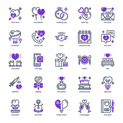 Valentines Day icon pack for your website design, logo, app, and user interface. Valentines Day icon mixed line and solid design. Vector graphics illustration and editable stroke.