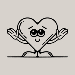Cute Retro Vintage Valentine's Day Heart Mascot Cartoon Character Design