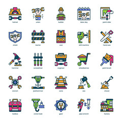 Labour Day icon pack for your website design, logo, app, and user interface. Labour Day icon filled color design. Vector graphics illustration and editable stroke.